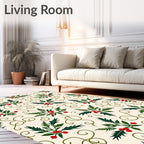 Green Holly Berry Swirl Cream Rug