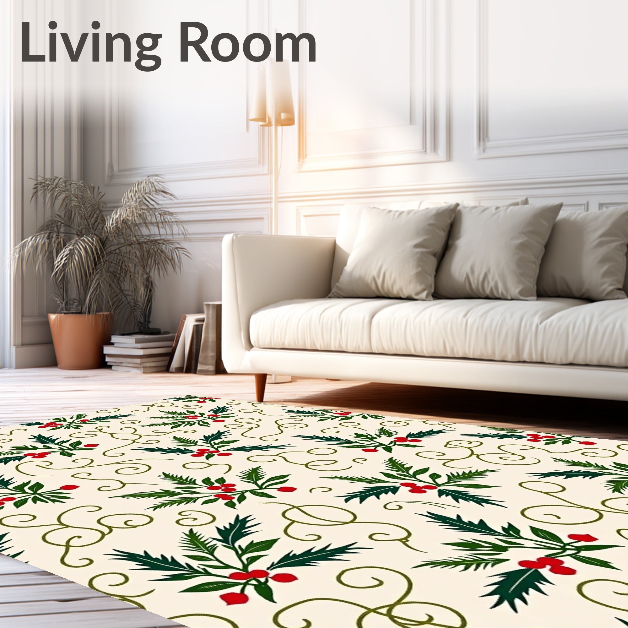Green Holly Berry Swirl Cream Rug