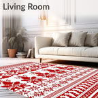Red Nordic Snowflake Deer Blanket Rug