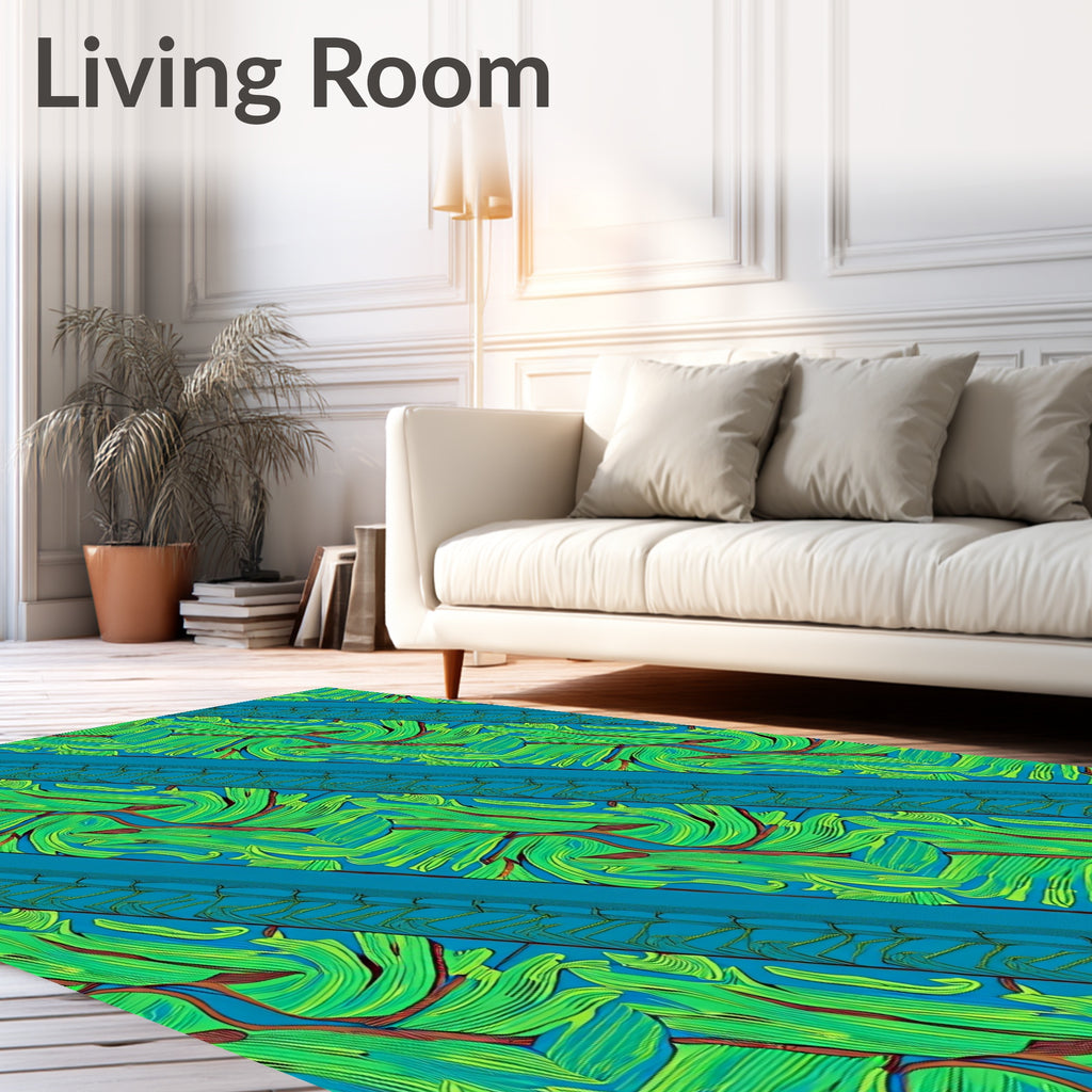 Abstract Teal Green Swirl Leaf Rug