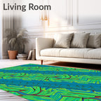 Abstract Teal Green Swirl Leaf Rug