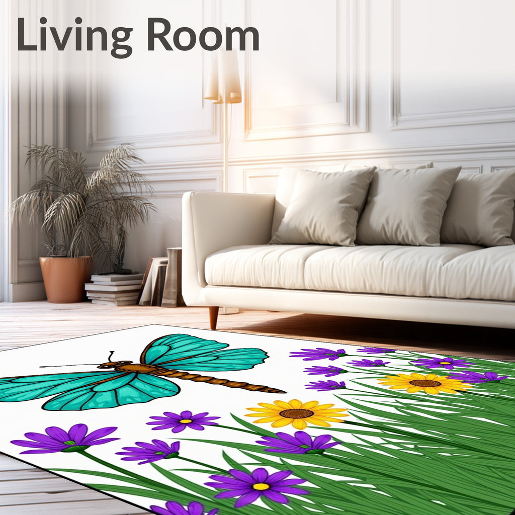 Turquoise Butterfly Purple Yellow Floral Garden Rug