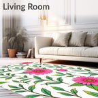 Vibrant Pink Daisy Botanical Cluster Rug