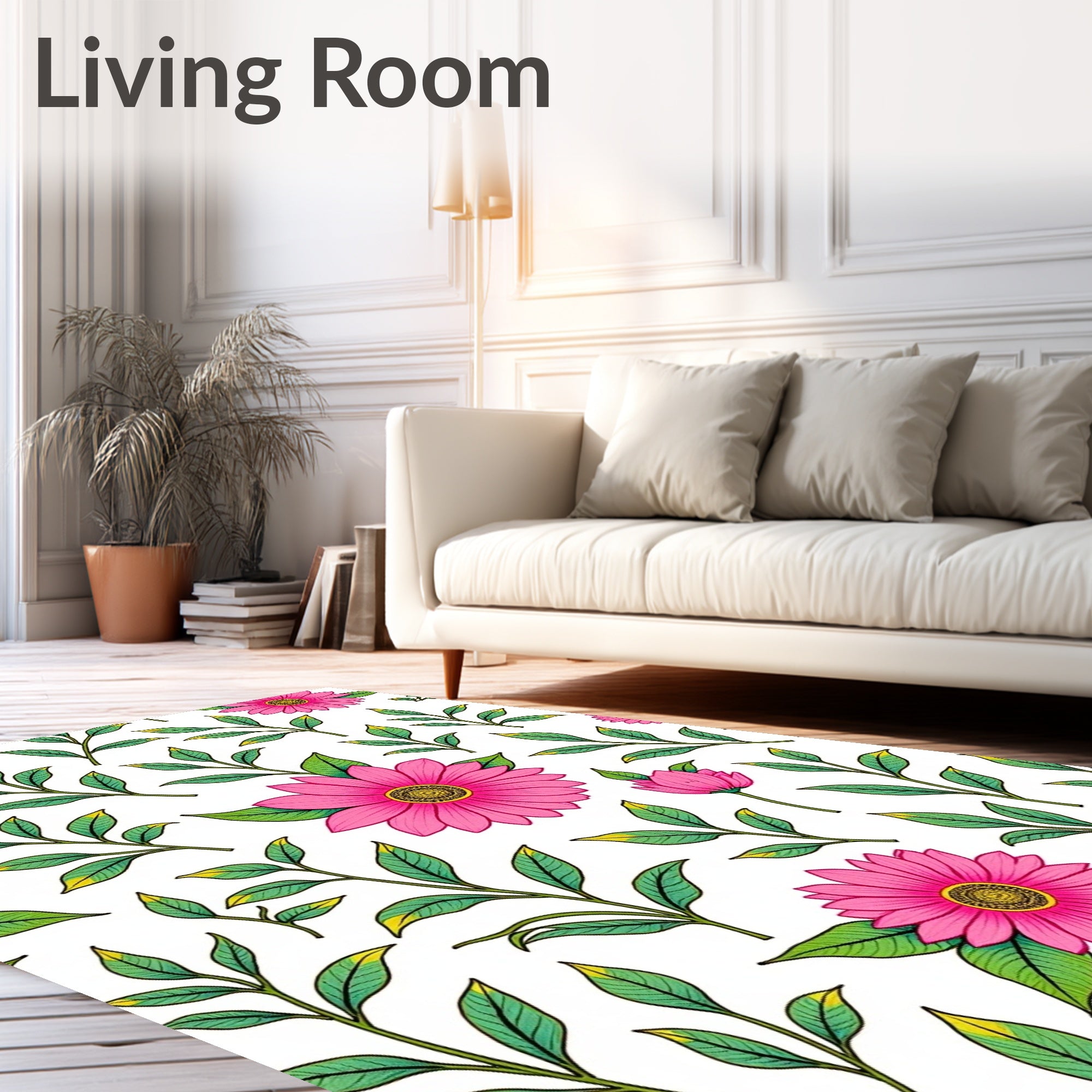 Vibrant Pink Daisy Botanical Cluster Rug