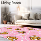 Whimsical Gingerbread Houses Pink Stars Rug