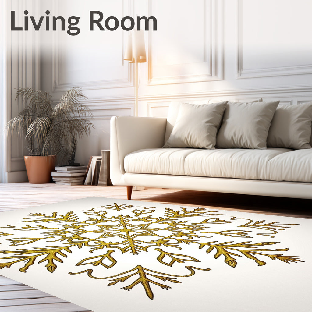 Elegant Gold Snowflake Starburst Rug