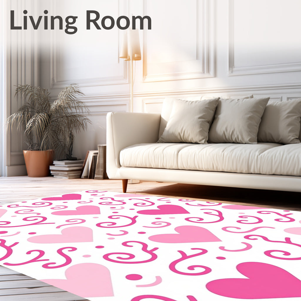 Pink Hearts Swirls and Dots Rug