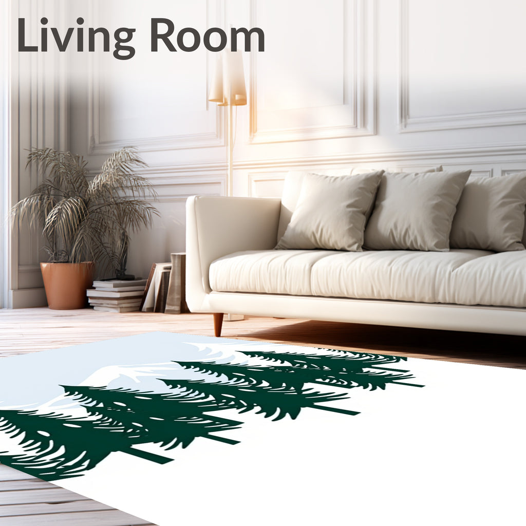 Dark Green Forest Snow Mountain Panorama Rug