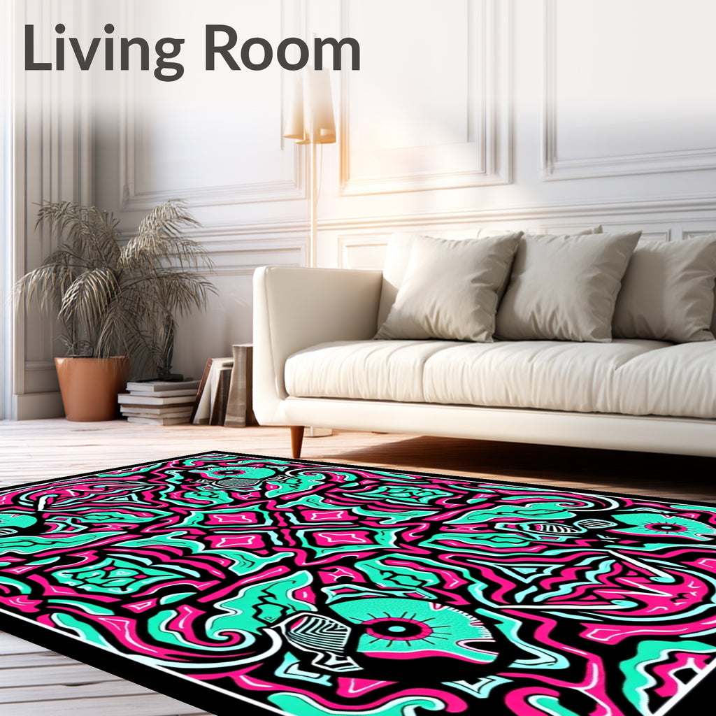 Psychedelic Pink Teal Eye Mandala Rug