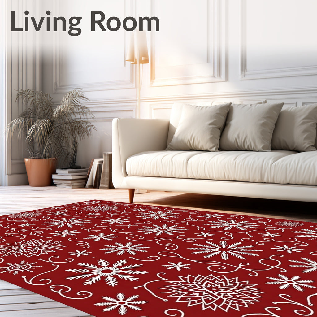 Festive Red Snowflake Swirl Rug