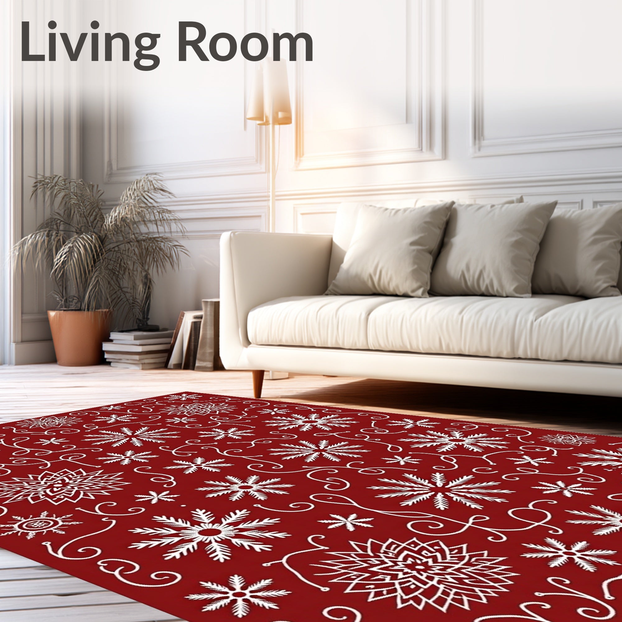Festive Red Snowflake Swirl Rug