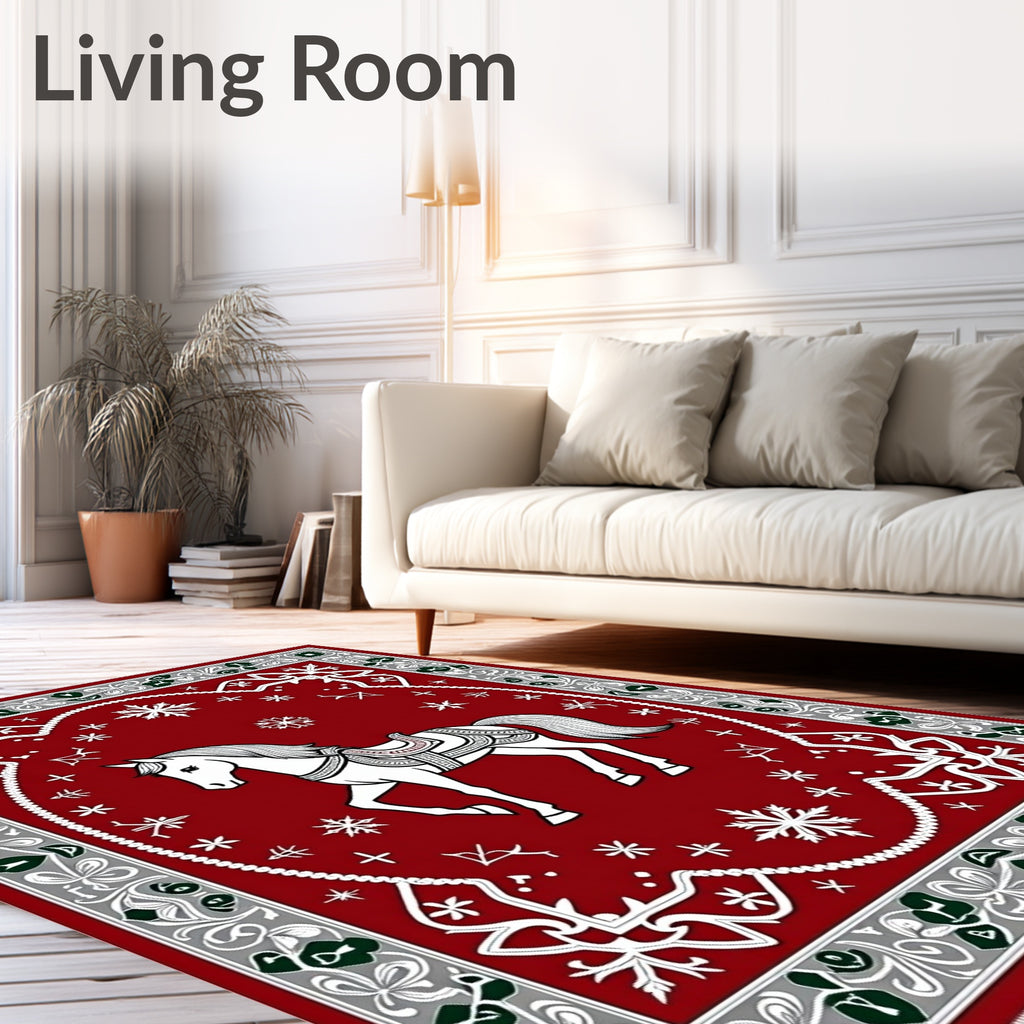 Crimson Horse Snowflake Festive Border Rug