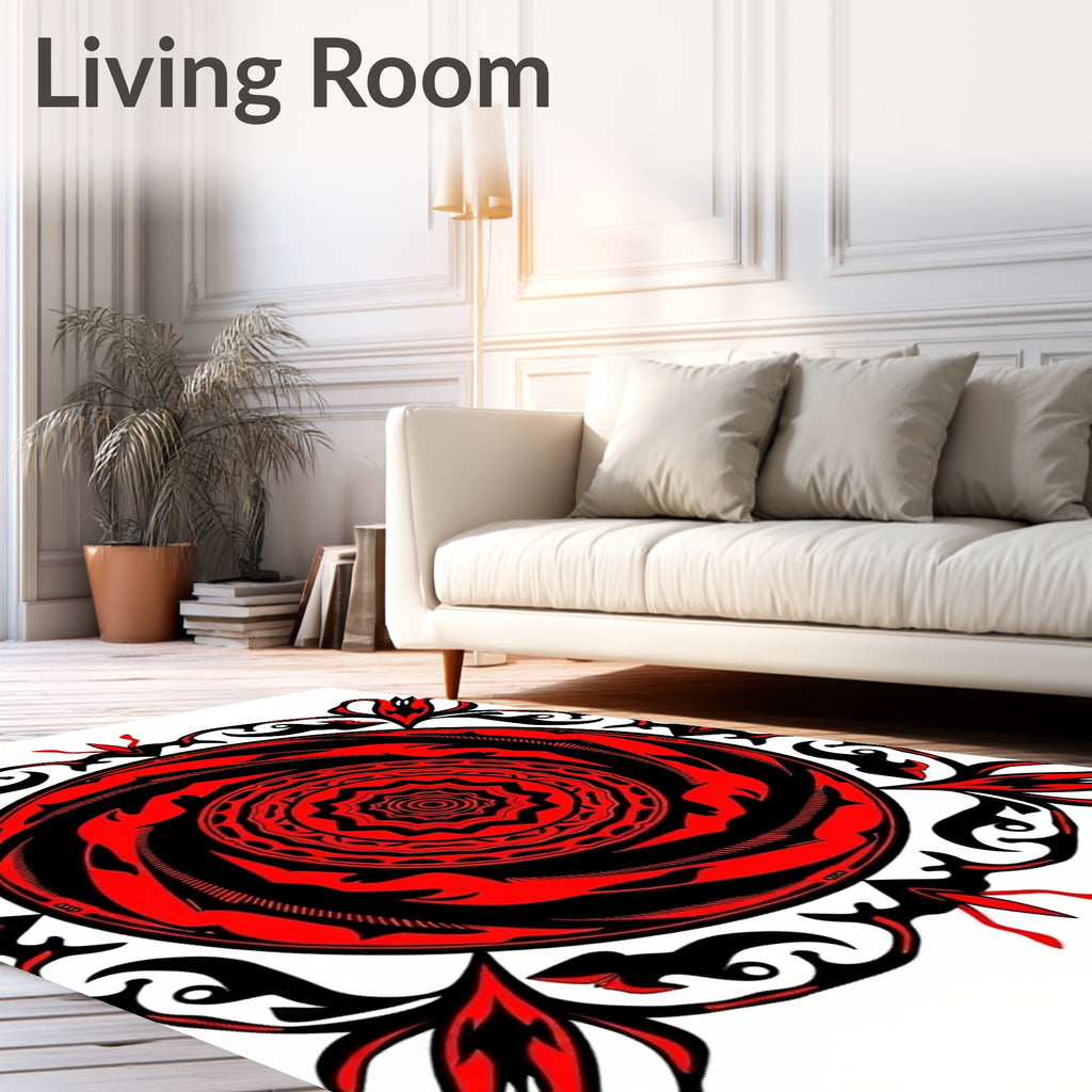 Bold Crimson Swirl Mandala Floral Rug