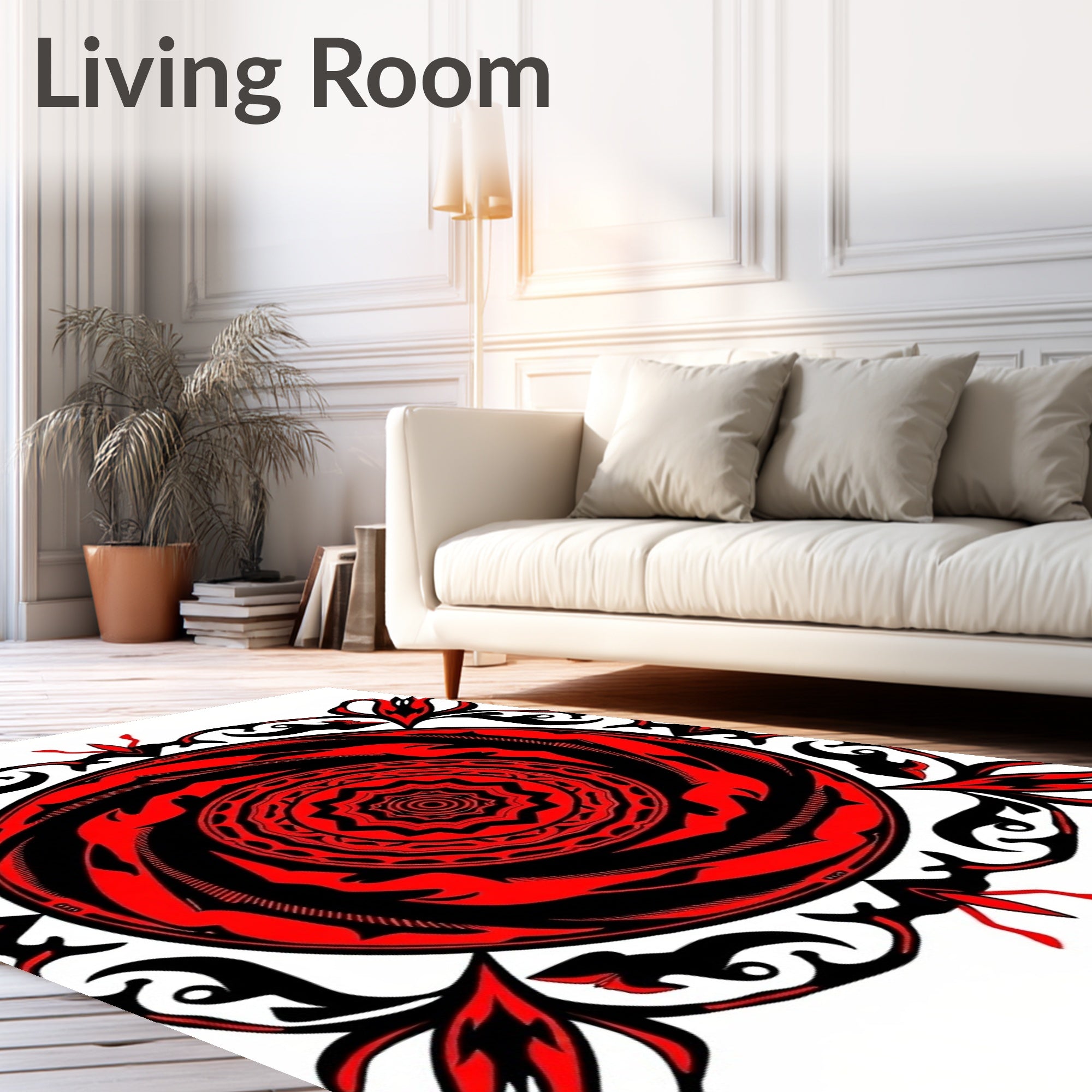Bold Crimson Swirl Mandala Floral Rug