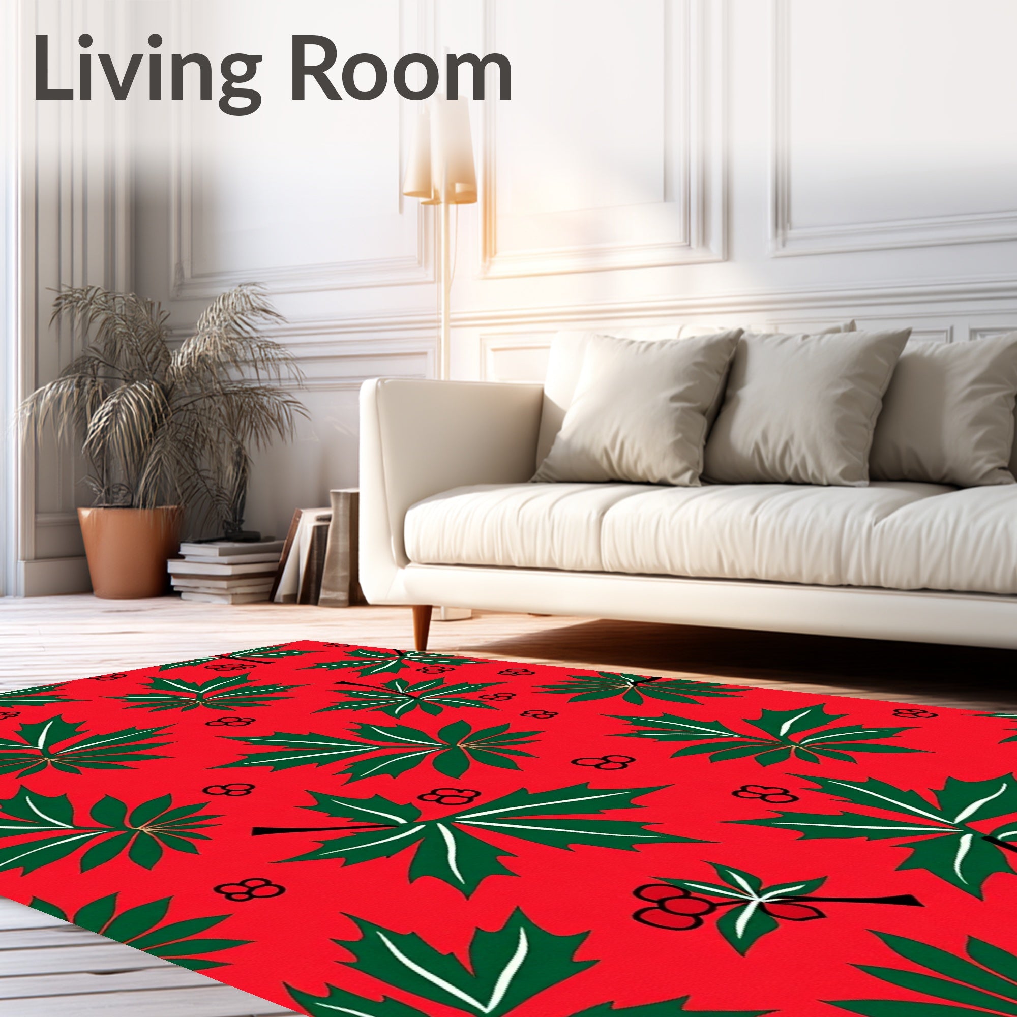 Festive Red Green Leafy Garland Rug