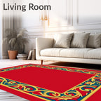 Ornate Red Gold Teal Floral Border Rug