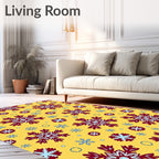 Crimson White Snowflake Collage Yellow Rug