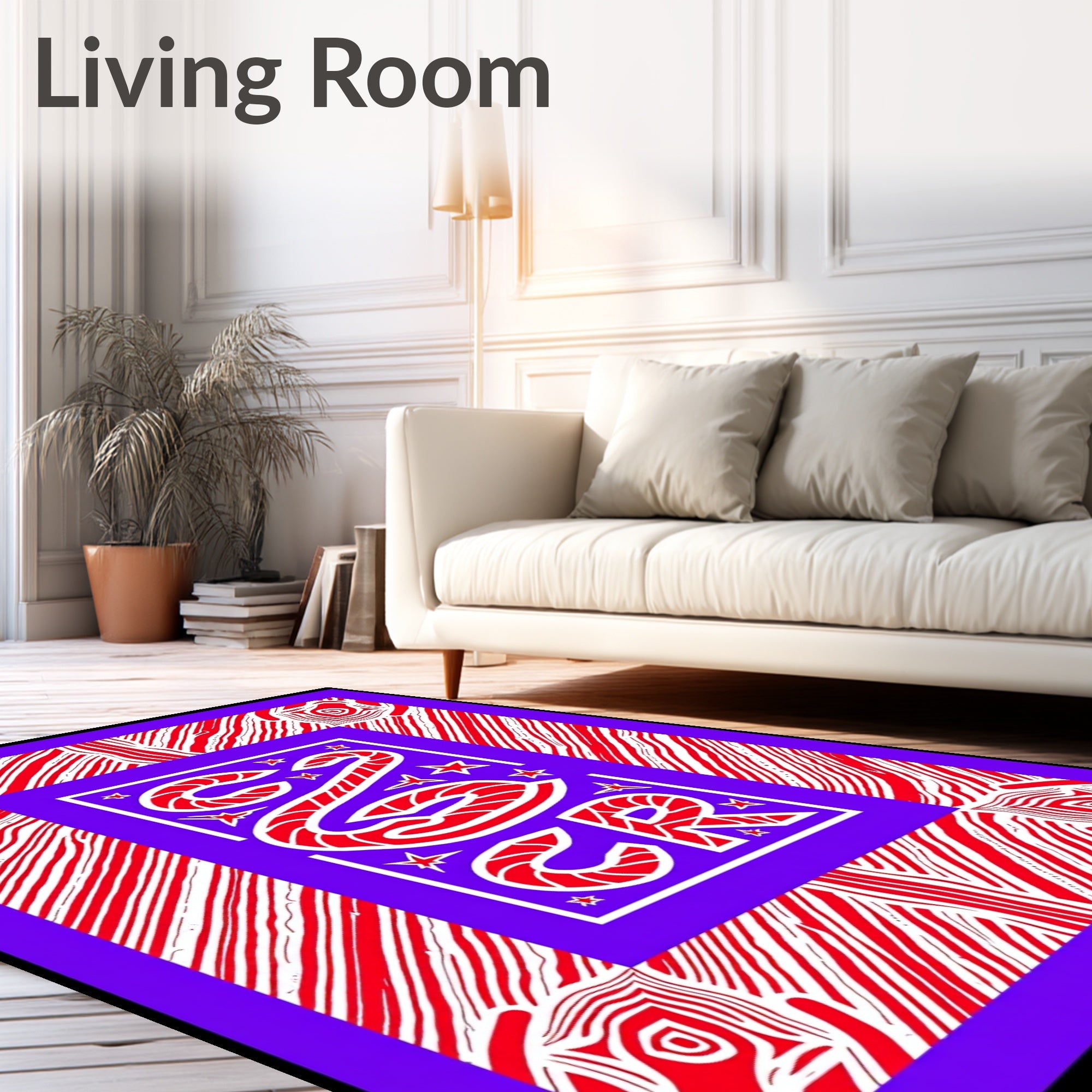 Vibrant Red White Candy Cane Frame Rug