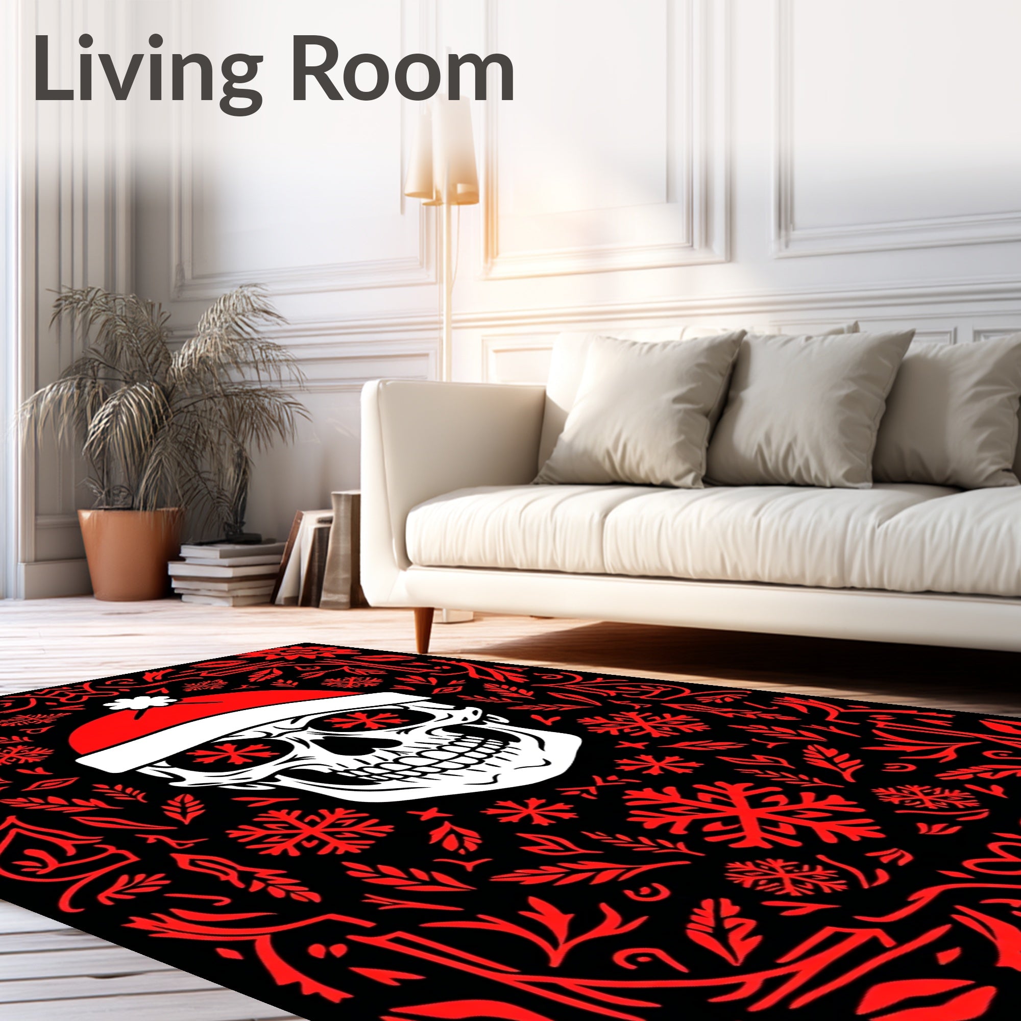Red Snow Skull Festive Border Rug