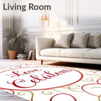 Red Gold Swirl Calligraphy Oval Rug