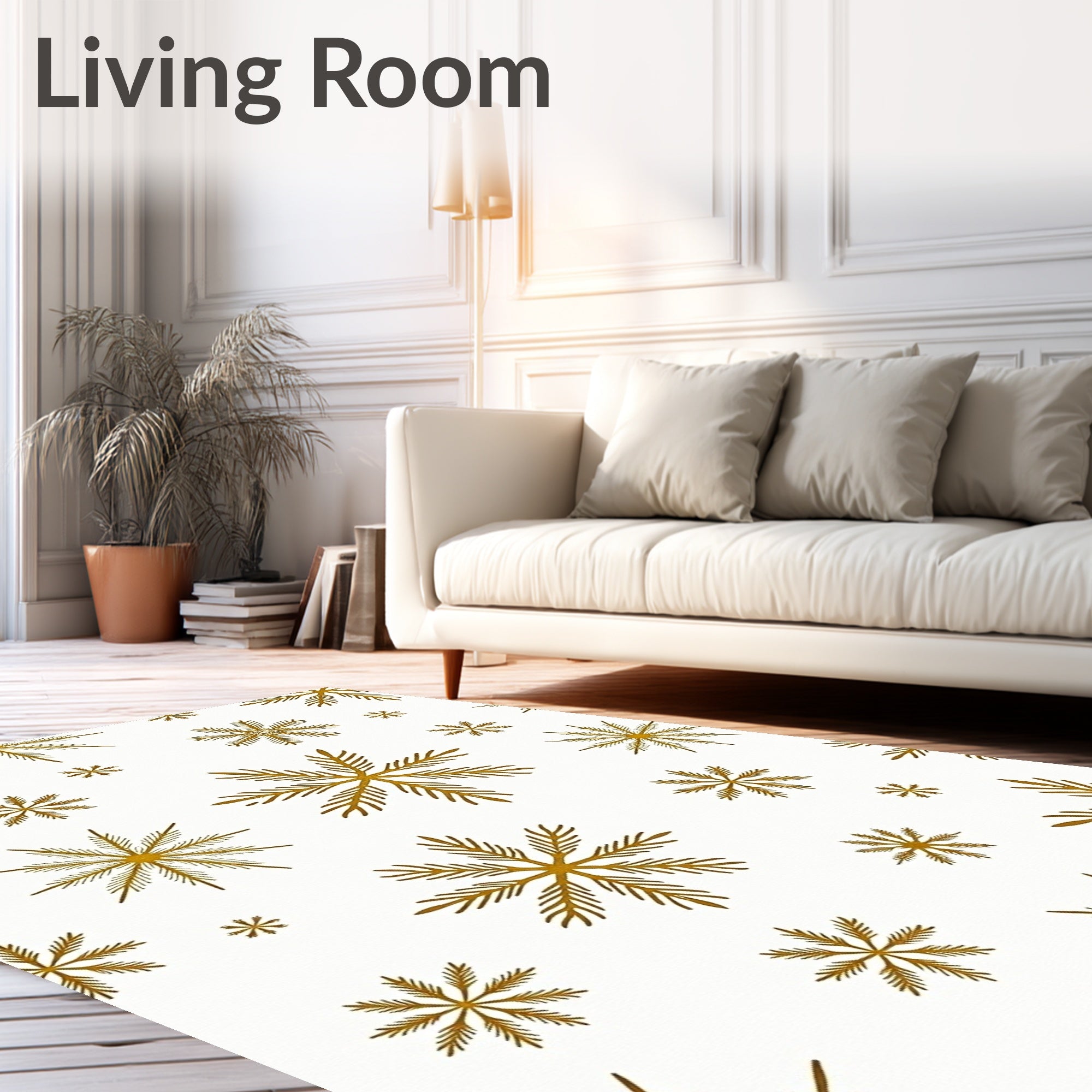 Golden Snowflake Scattered Winter Ground Rug