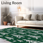 Festive Evergreen Trees Golden Snowflakes Rug