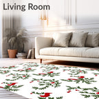 Charming Red Birds Greenery Repeating Rug