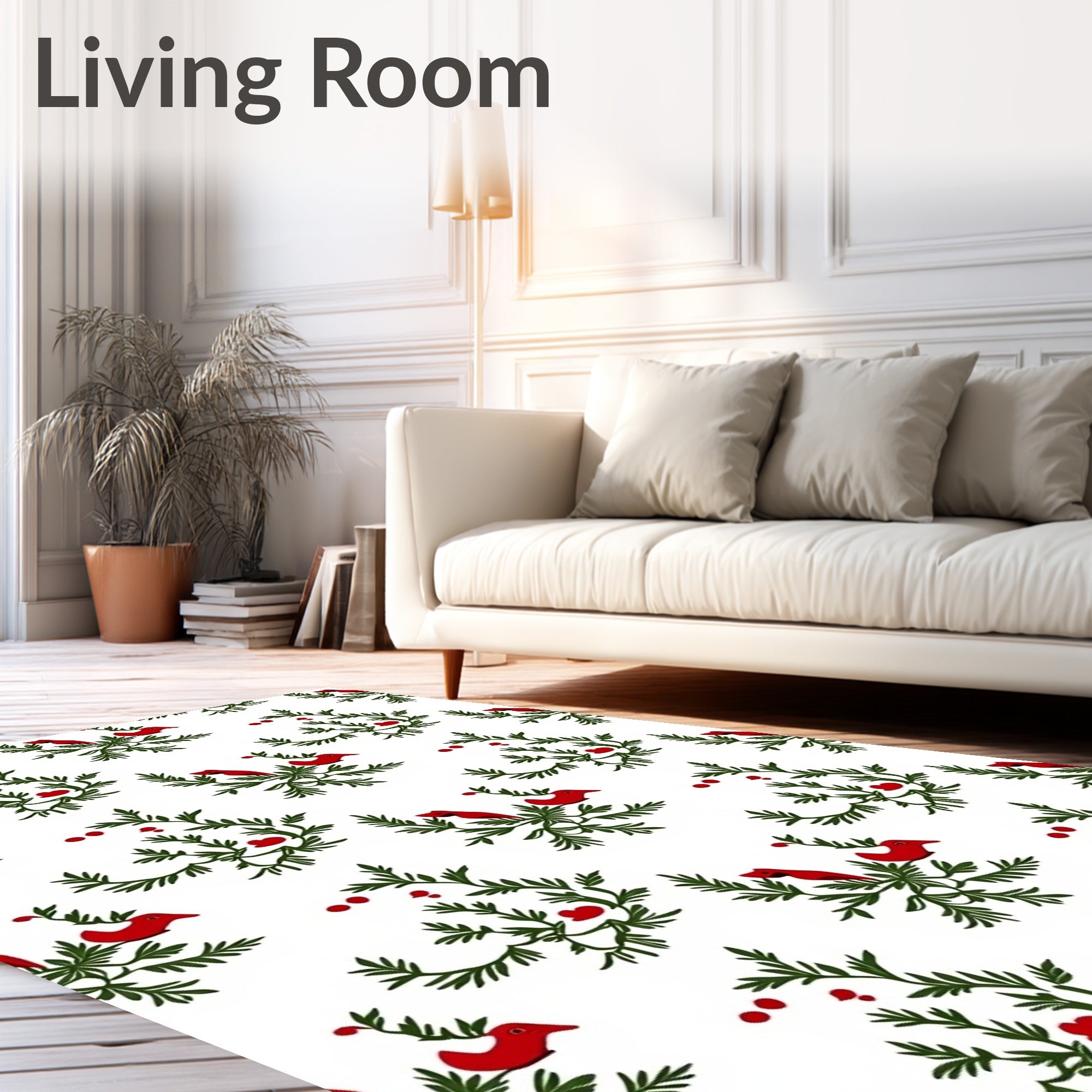 Charming Red Birds Greenery Repeating Rug