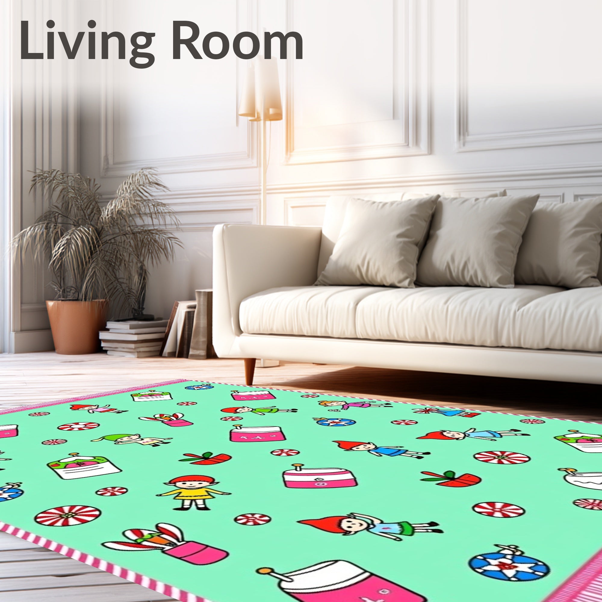 Whimsical Elf Candy Christmas Bauble Rug