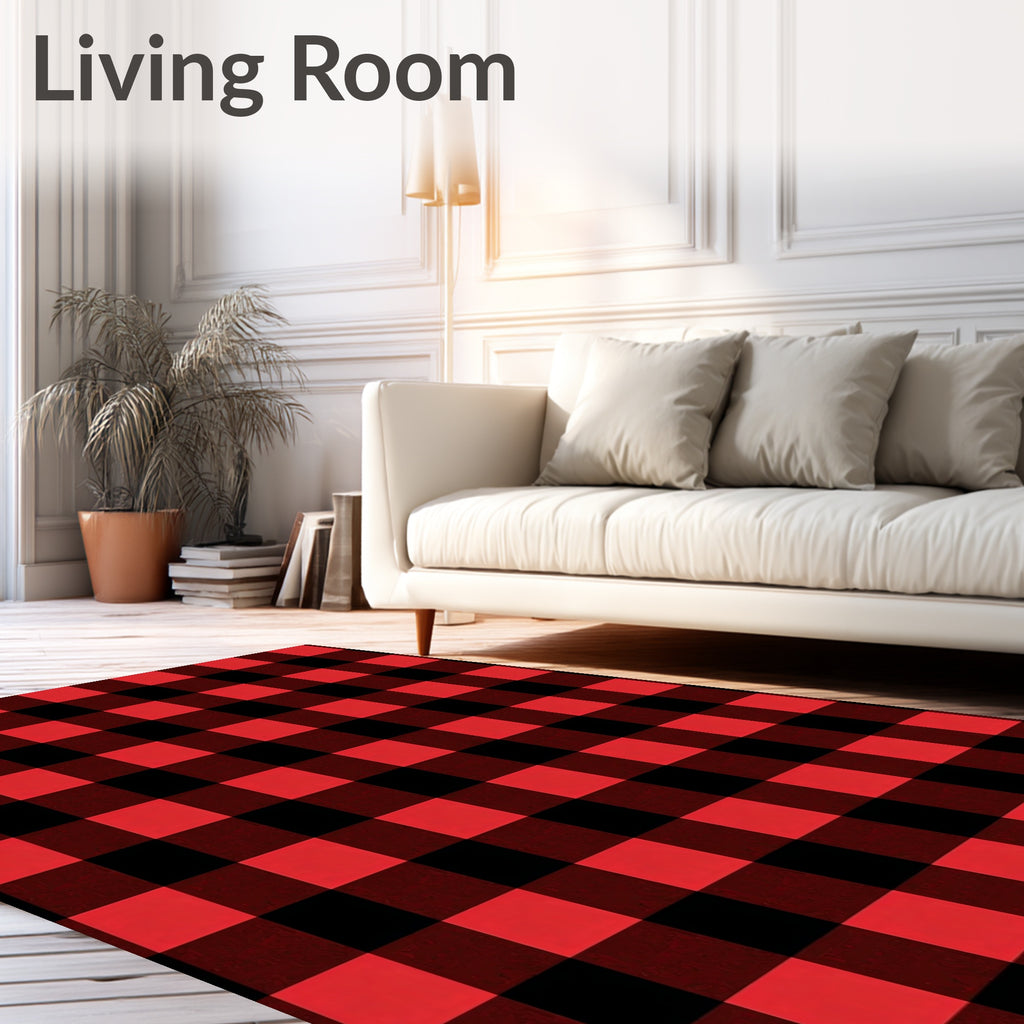 Classic Red Black Buffalo Check Squares Rug