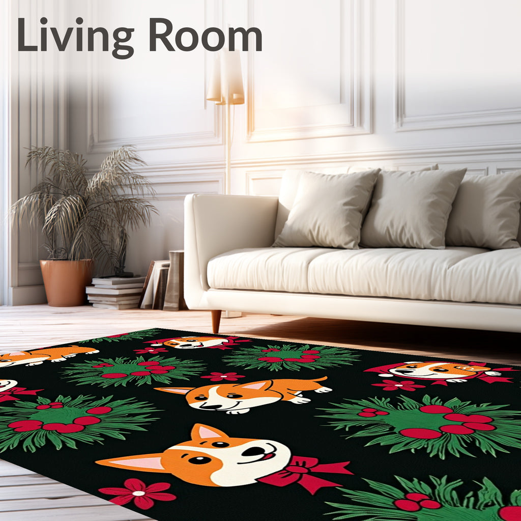Cute Corgi Wreaths Red Bows Rug