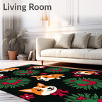 Cute Corgi Wreaths Red Bows Rug