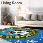 Festive Dog Wreath Snowflakes Golden Baubles Rug