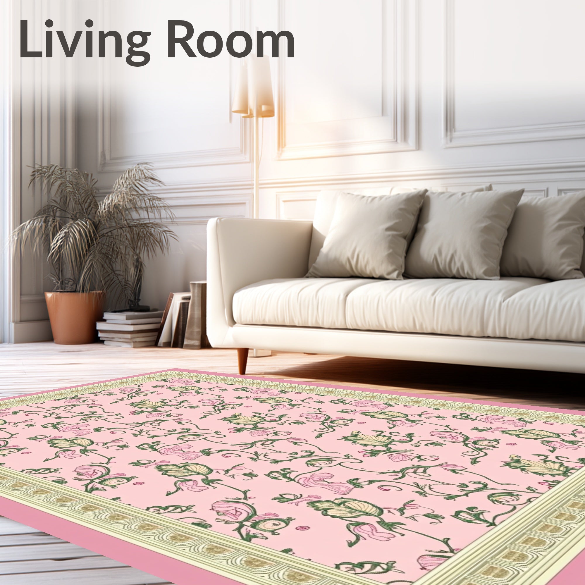 Pink Floral Vine Garden Rug