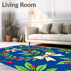 Royal Blue Cream Bow Leafy Wreath Rug