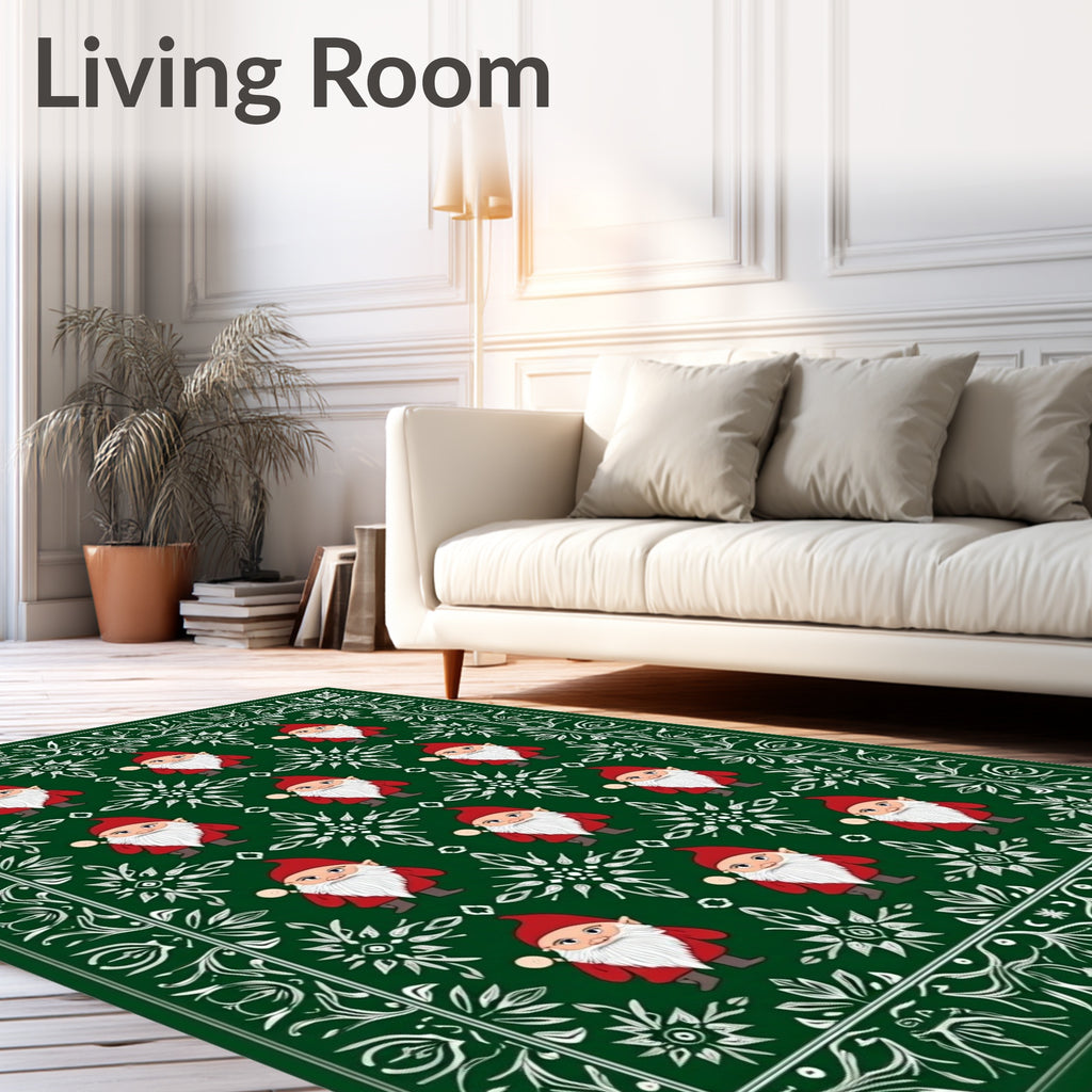 Green Gnome Red Hat Snowflake Medallion Rug