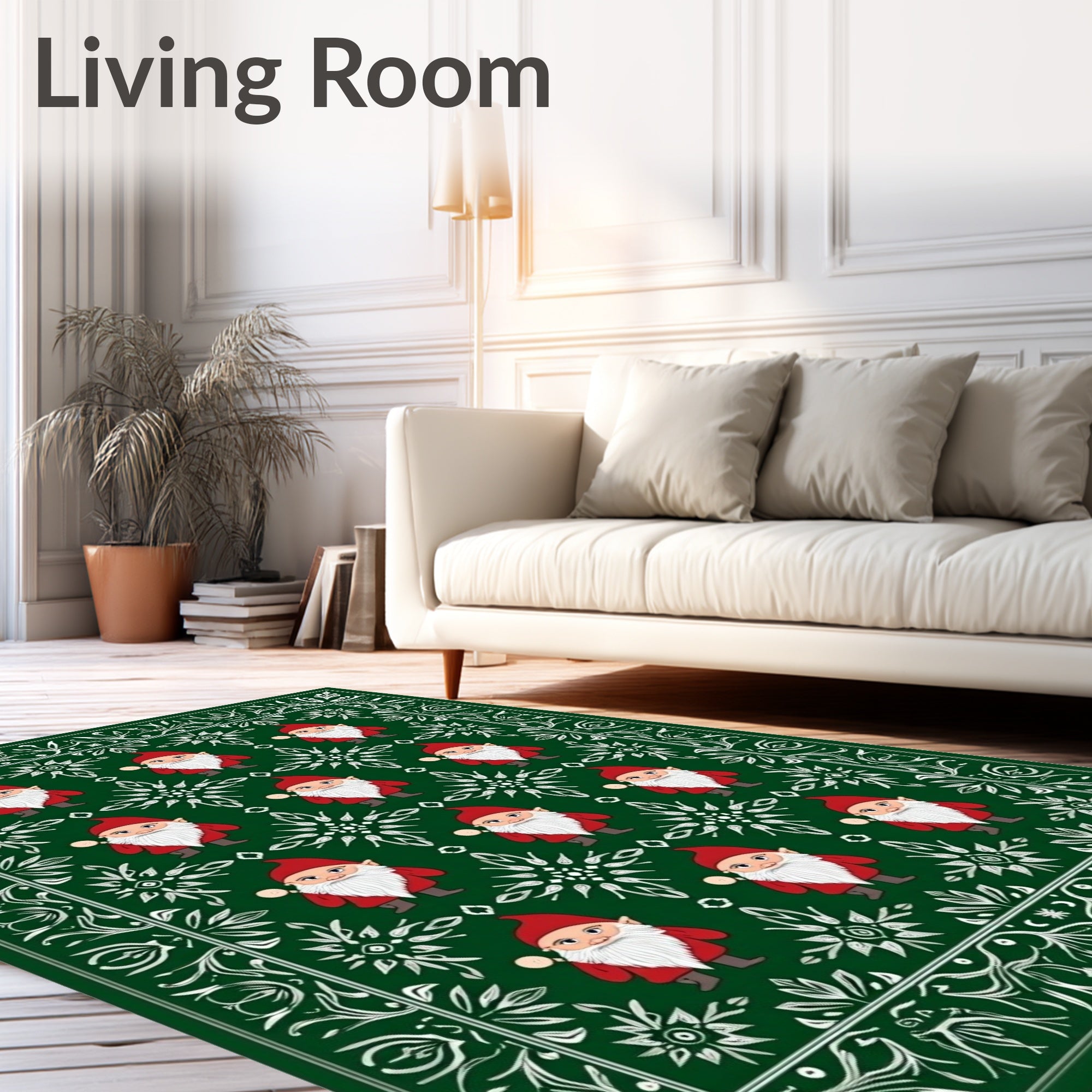 Green Gnome Red Hat Snowflake Medallion Rug