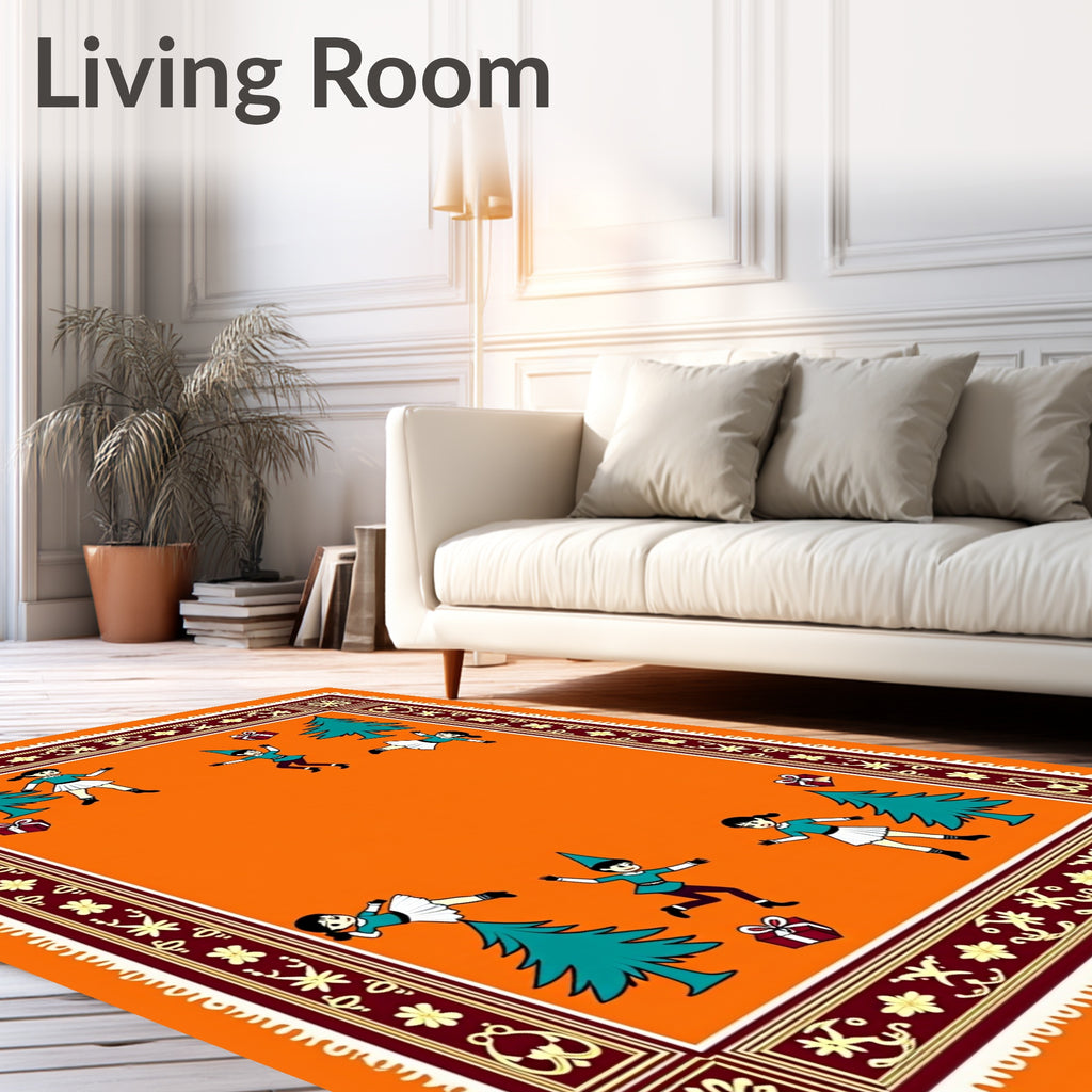 Children With Christmas Trees And Gifts Rug