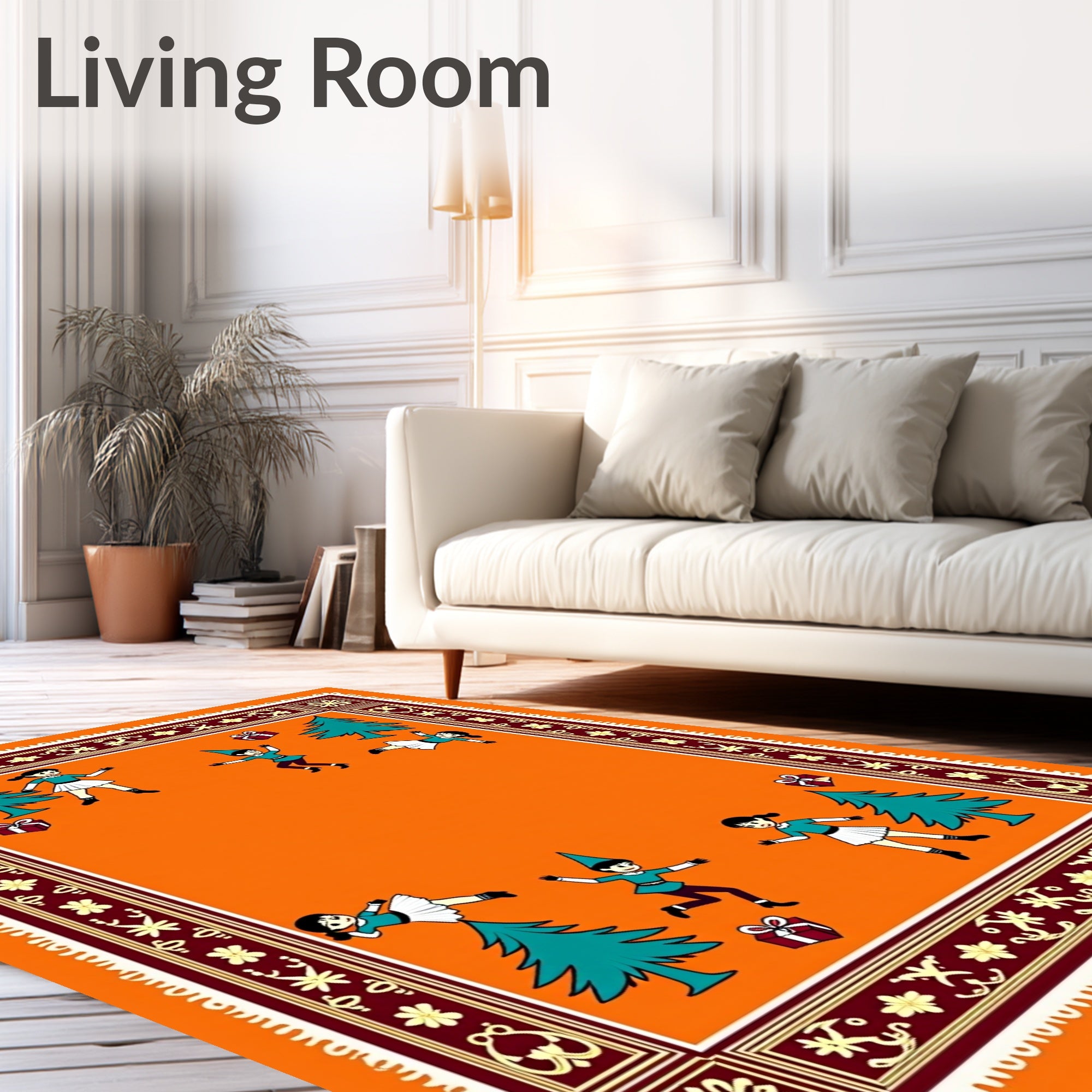 Children With Christmas Trees And Gifts Rug