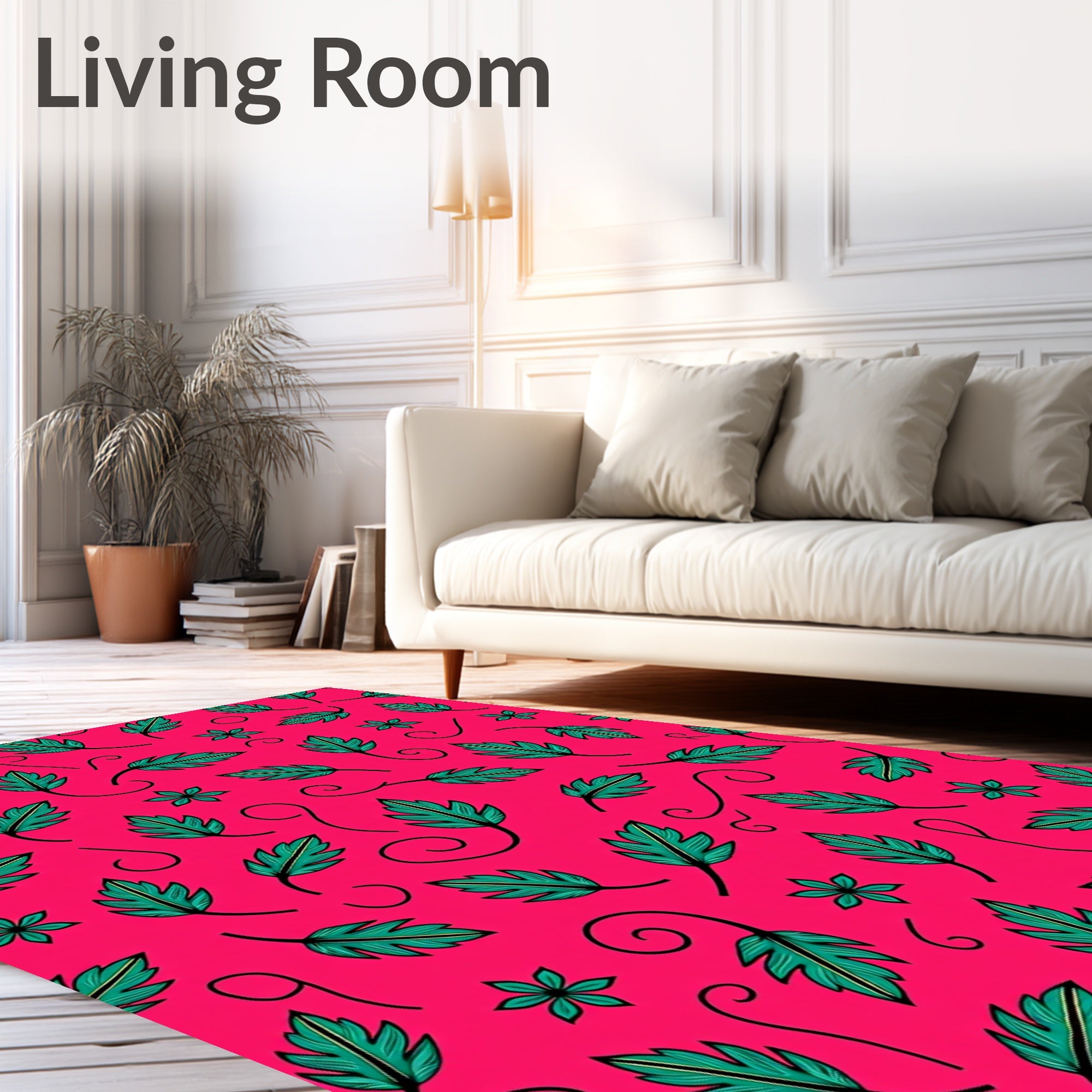 Teal Leaf Swirls Radiant Pink Rug