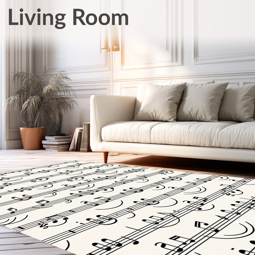 Classic Black Music Notes Cream Rug