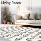 Classic Black Music Notes Cream Rug