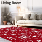 Crimson White Snowflake Holiday Folk Rug