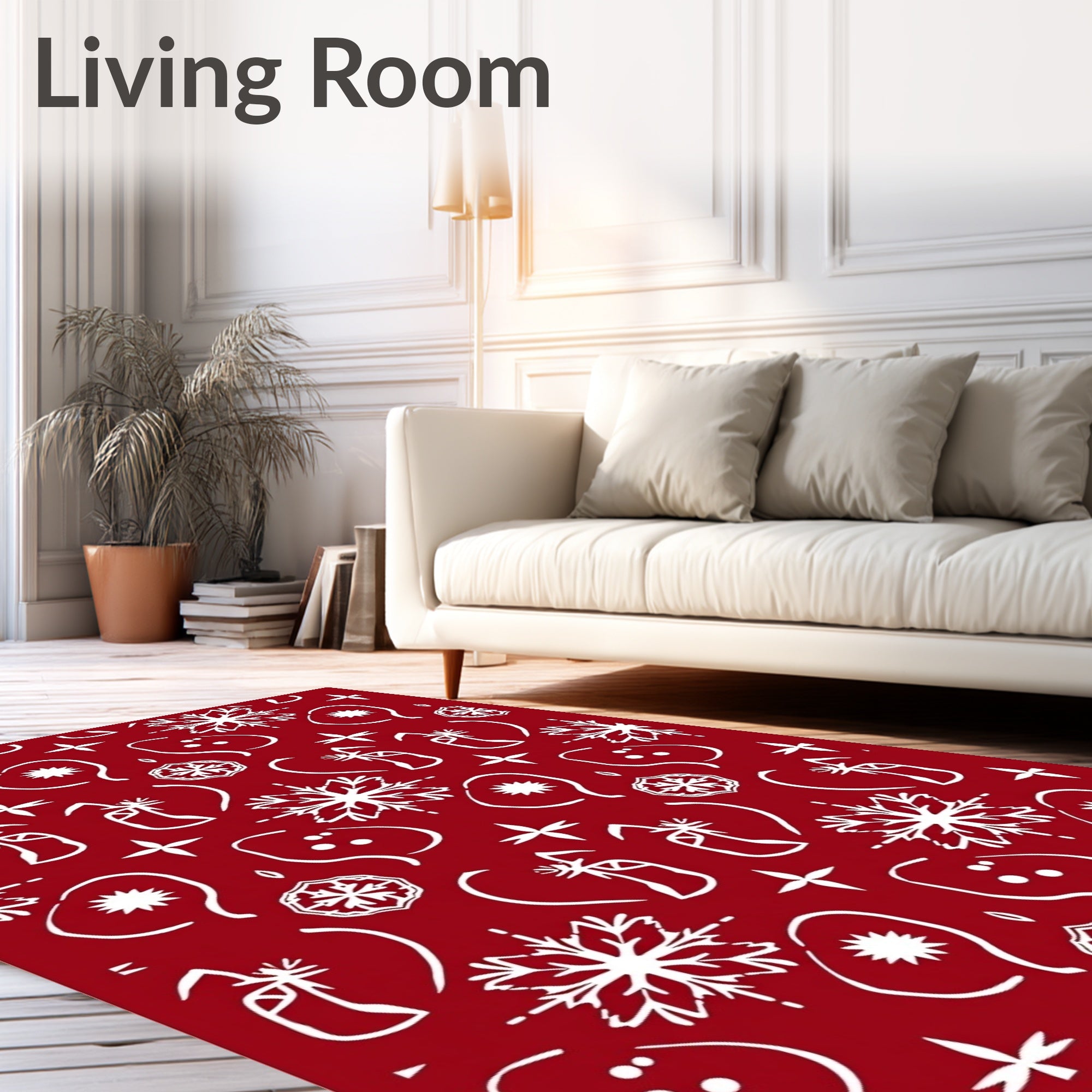 Crimson White Snowflake Holiday Folk Rug
