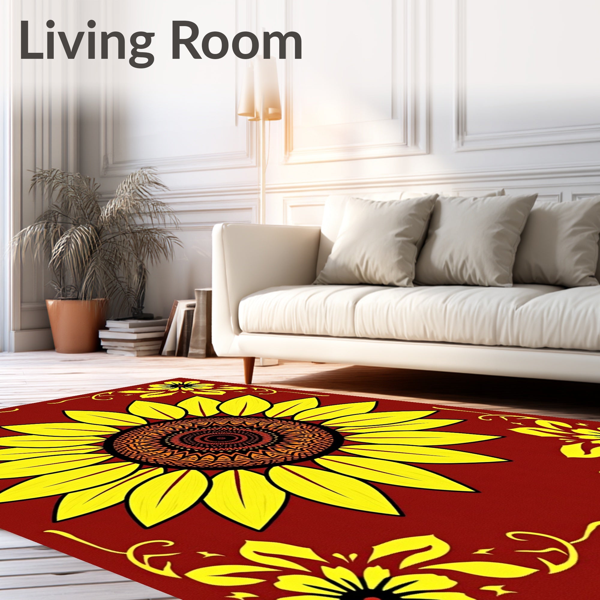Golden Yellow Sunflower Mandala Art Rug