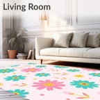 Pink Turquoise Daisy Meadow Rug