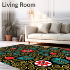 Festive Holiday Ornaments Swirl Red Teal Rug