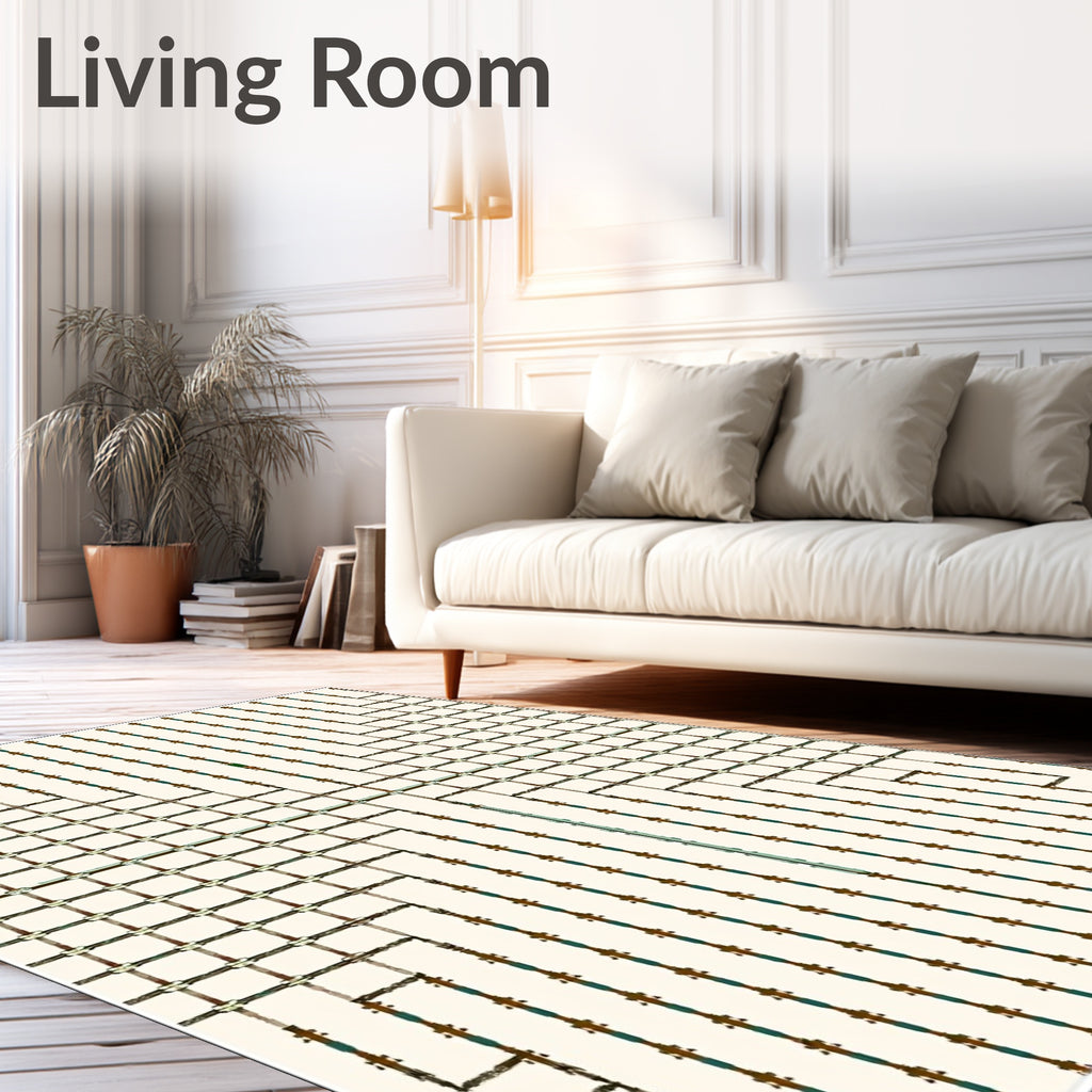 Art Deco Geometric Ivory Brown Teal Rug