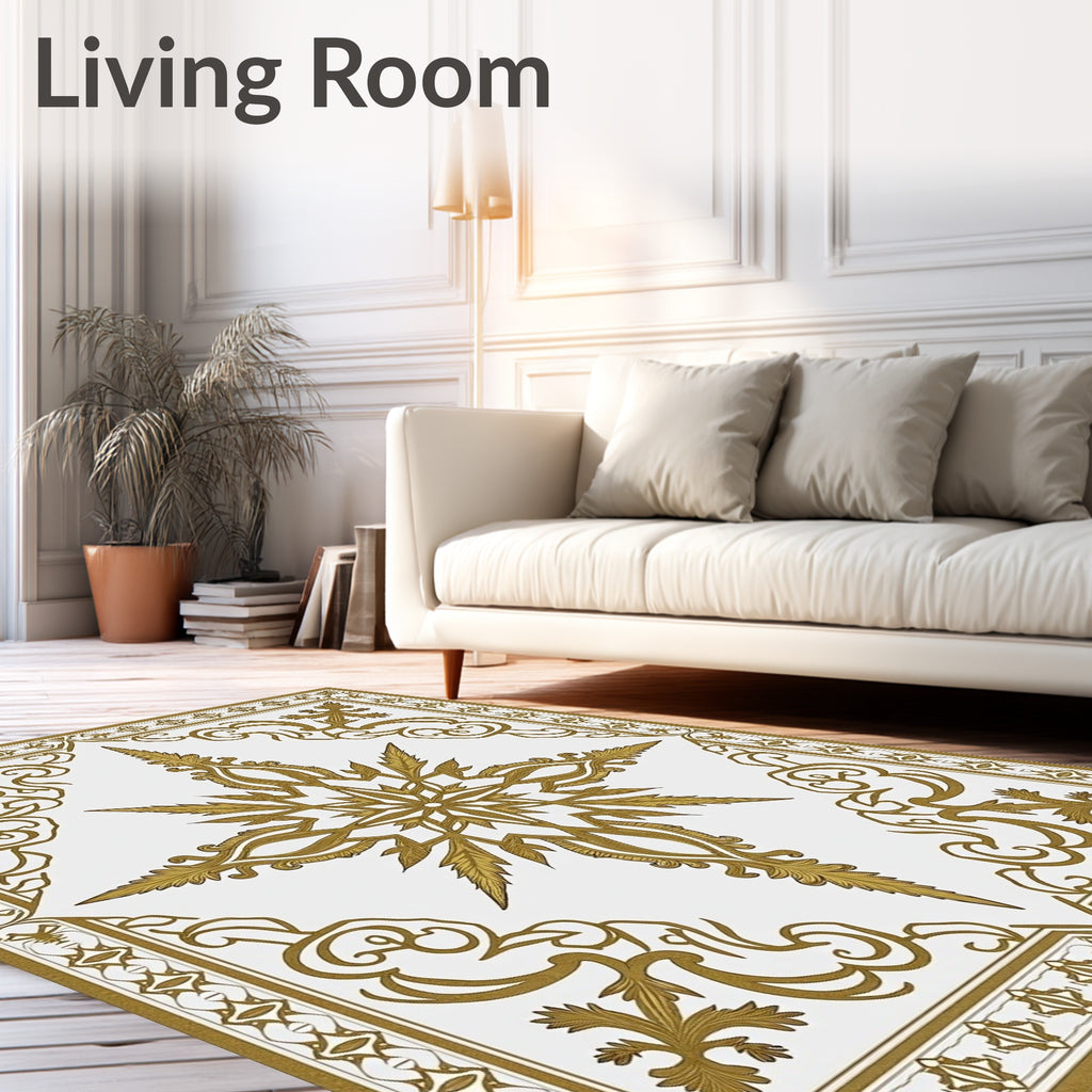 Ornate Gold Starburst Scrollwork Rug