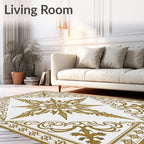 Ornate Gold Starburst Scrollwork Rug